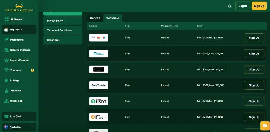 golden crown casino withdrawal